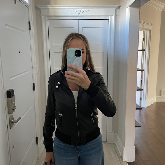 Rudsak Short Leather Boomer Jacket Black Small - Picture 7 of 7